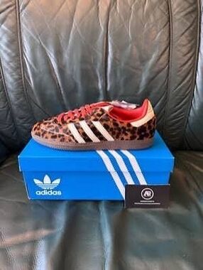 Adidas Leopard Print Samba Sneakers with Red Accents